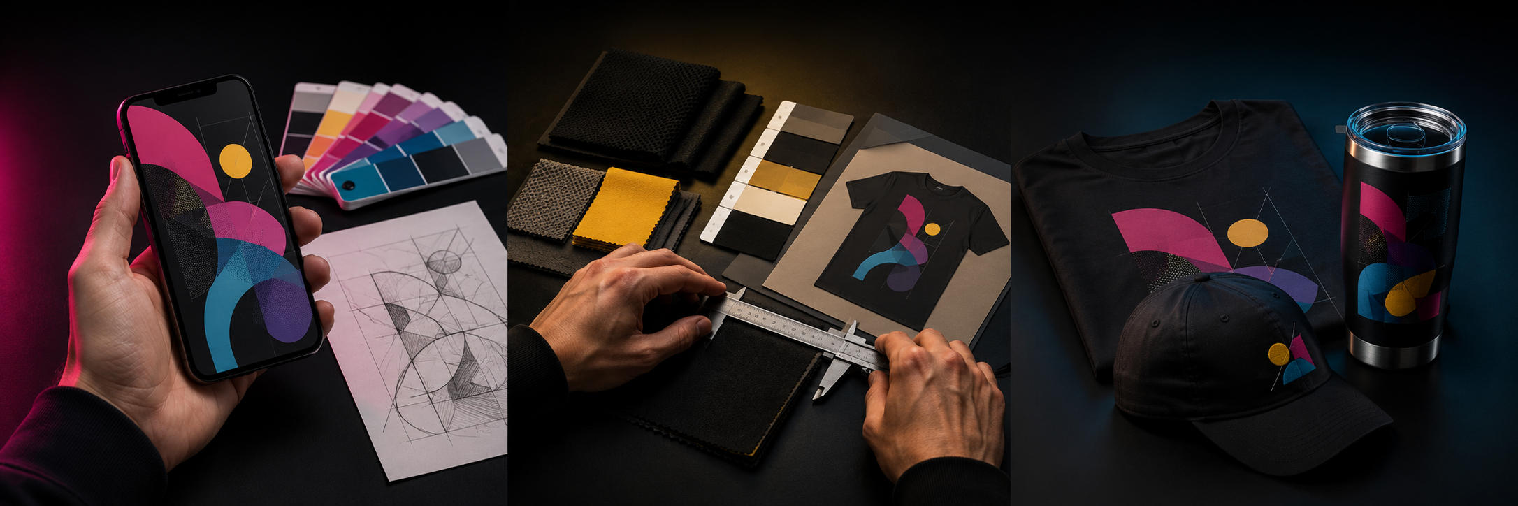 Concepto de diseño compartido desde un teléfono con muestras de color